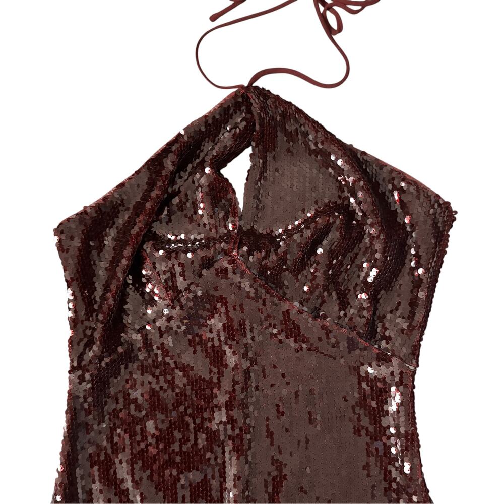 Reformation Iridessa Sequin Dress Burgundy Dark Red - Picture 5 of 10